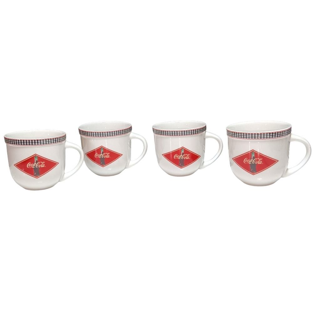 4 Coca Cola Diamond Vintage Red and White Mug Collection